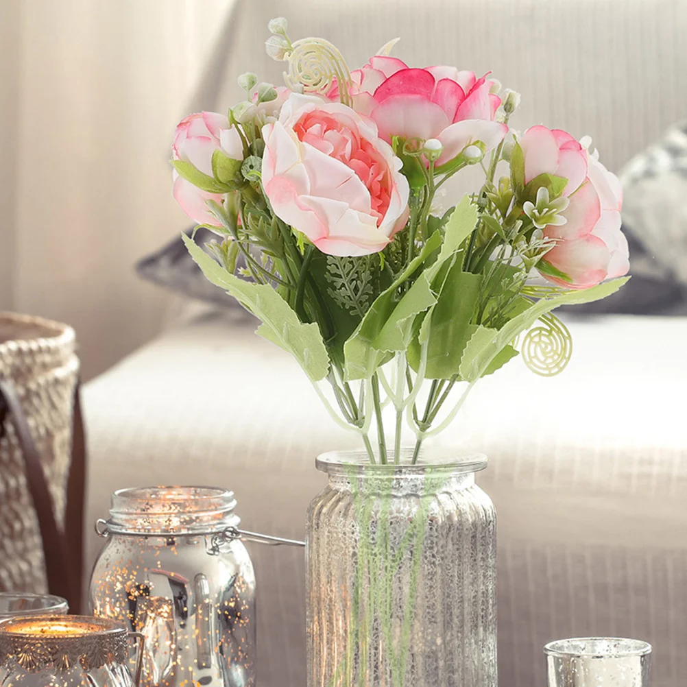 

2Pcs Artificial Rose Bouquet Small Silk Roses 5 Heads Nordic Faux Flower Picks Wedding Decoration Home Decor Faux Flowers