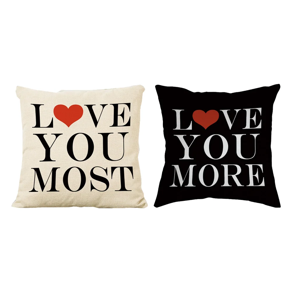 

2Pcs Romantic Linen Pillow Covers Decorative Letter Design Pillowcase Cushion Cover Valentine Day Gift for Home Comfort