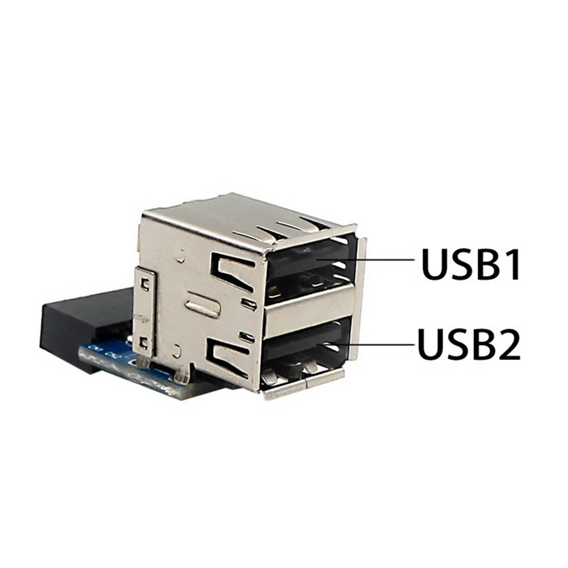 Conector Dual USB 2.0 Motherboard, 9 pinos, preto, 2 portas, USB 2.0, Adaptador de cabeçalho interno feminino