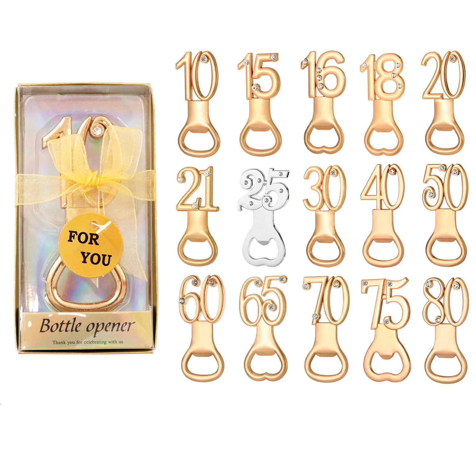 

50Pcs Number Creative Bottle Opener Favor For 25 70th Wedding Anniversary Party Souvenir 10 15 18th Kids Birthday Gift With Box