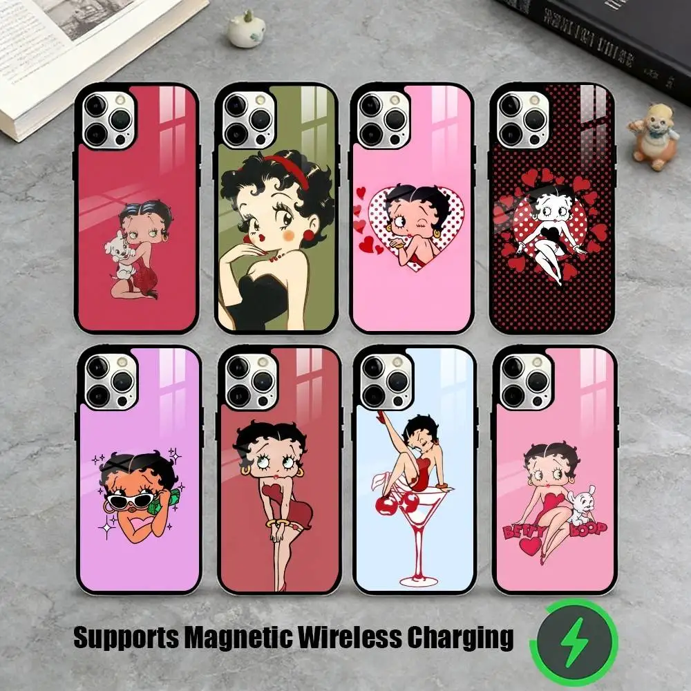 V-Vintage Cartoon Betty Boop  Phone Case For iPhone17,16,15,14,13,12,11 Plus,Pro Allows magnetic wireless charging