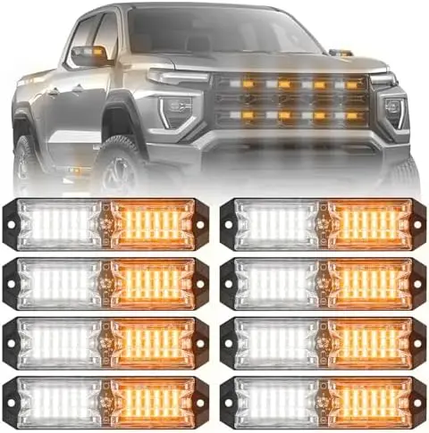 

Комплект из 8 сверхтонких стробоскопических сигнальных фонарей с 12 светодиодами для грузовиков и автомобилей - янтарный/белый