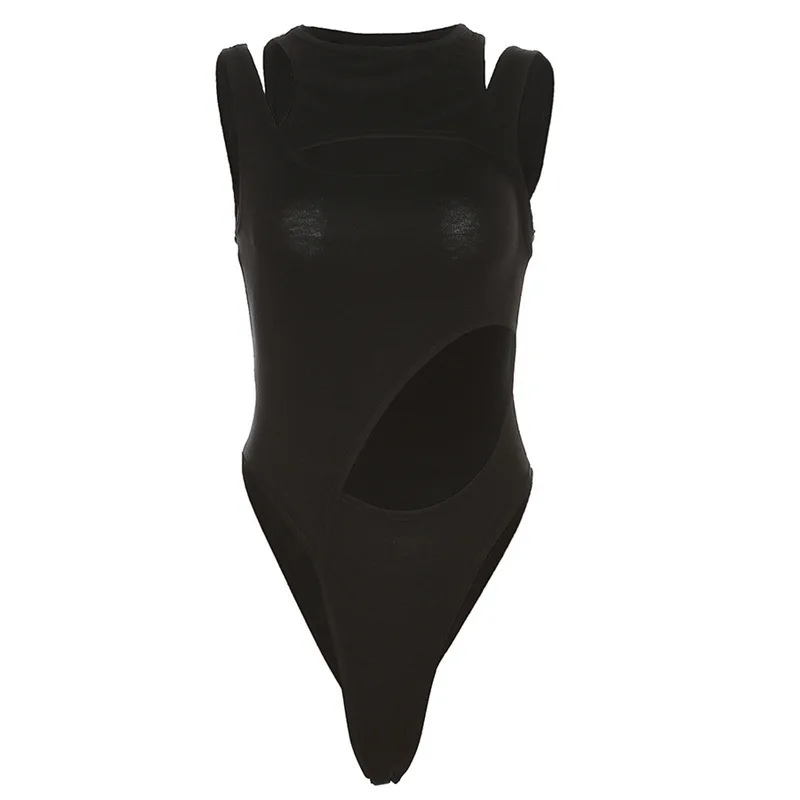

Feng 2023 Summer New Women's Solid Color Slim Fit Street Fashion Sleeveless Sexy Hollow Out Jumpsuit