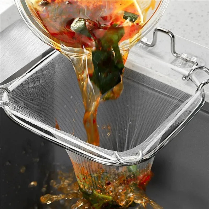 Disposable Kitchen Sink Stainless Steel Hanging Net Sewer Garbage Bag Drainage Screen Sink Garbage Net for Meal Residue Pool