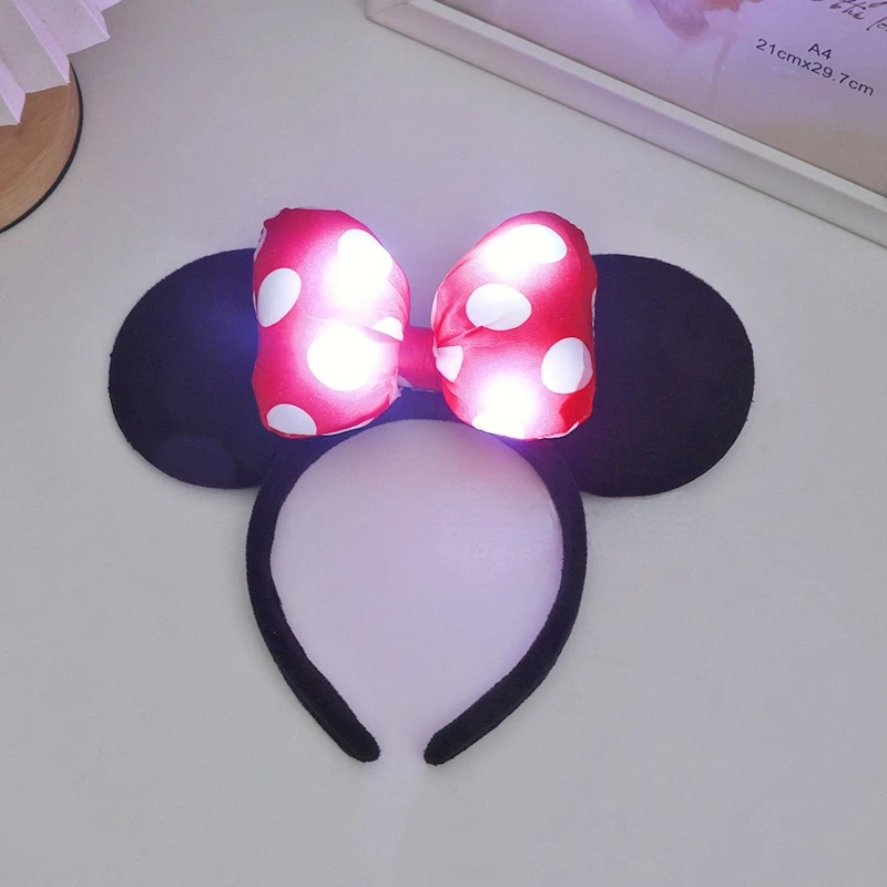 Disney headband Mickey Minnie LED Headwear Glow Party Supplies 3D Glitter Bowknot Festive party favors Halloween Xma headband