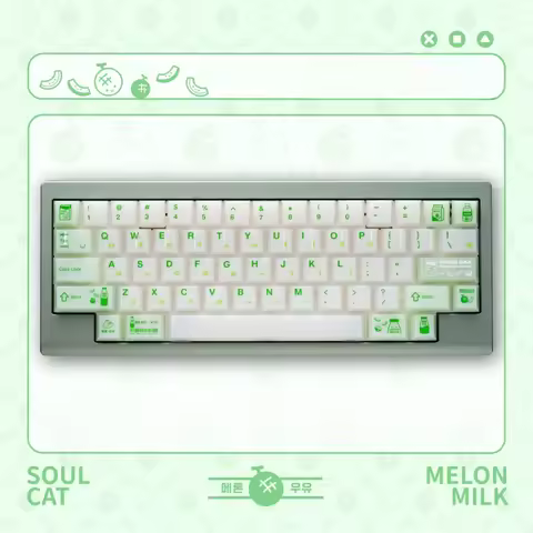 SOULCAT Hami Melon Milk Keycap Set 138key PC Custom Glossy Translucent KeyboardCap Cherry Profile KeyCap for Mechanical Keyboard