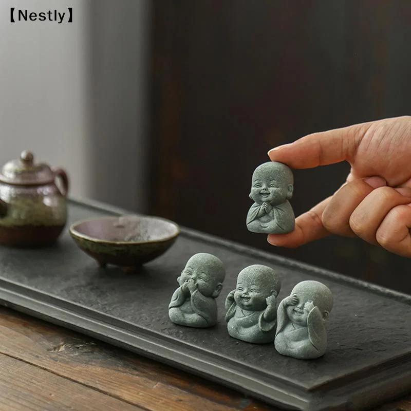 1/4Pcs Home Decor Cute Stone Little Monk Statues With Serene Zen Vibes Ornament For Meditation Space Desk Meaningful Gifts〔Nest〕