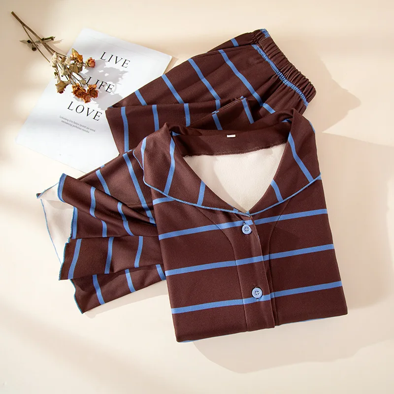

Striped Long Sleeve Button-Up Top Pyjamas Clothing Female 2026 Spring Autumn New Pajamas For Woman Sleeping Clothes
