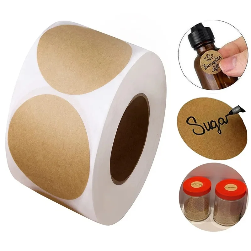 1-3Roll Kraft Paper Stickers Round Blank Self-adhesive Labels For Handmade Gift Classification Name Personalized Labels Stickers