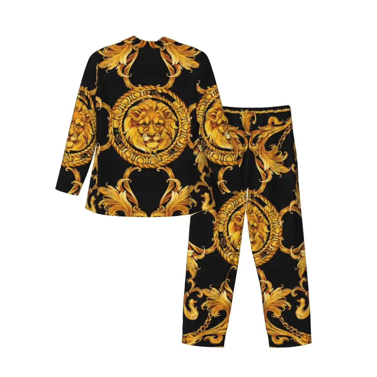 Golden Baroque Long-sleeved Trousers Pajamas for Men Autumn and Winter Homewear Sleepwear Sets