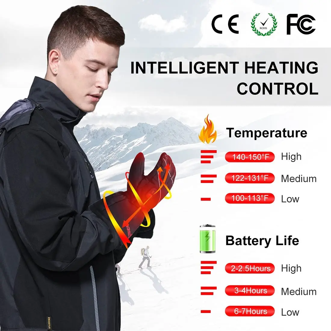 Salvador calor elétrico aquecido luvas de esqui bateria recarregável para mortorcycle equitação caminhadas caça s15