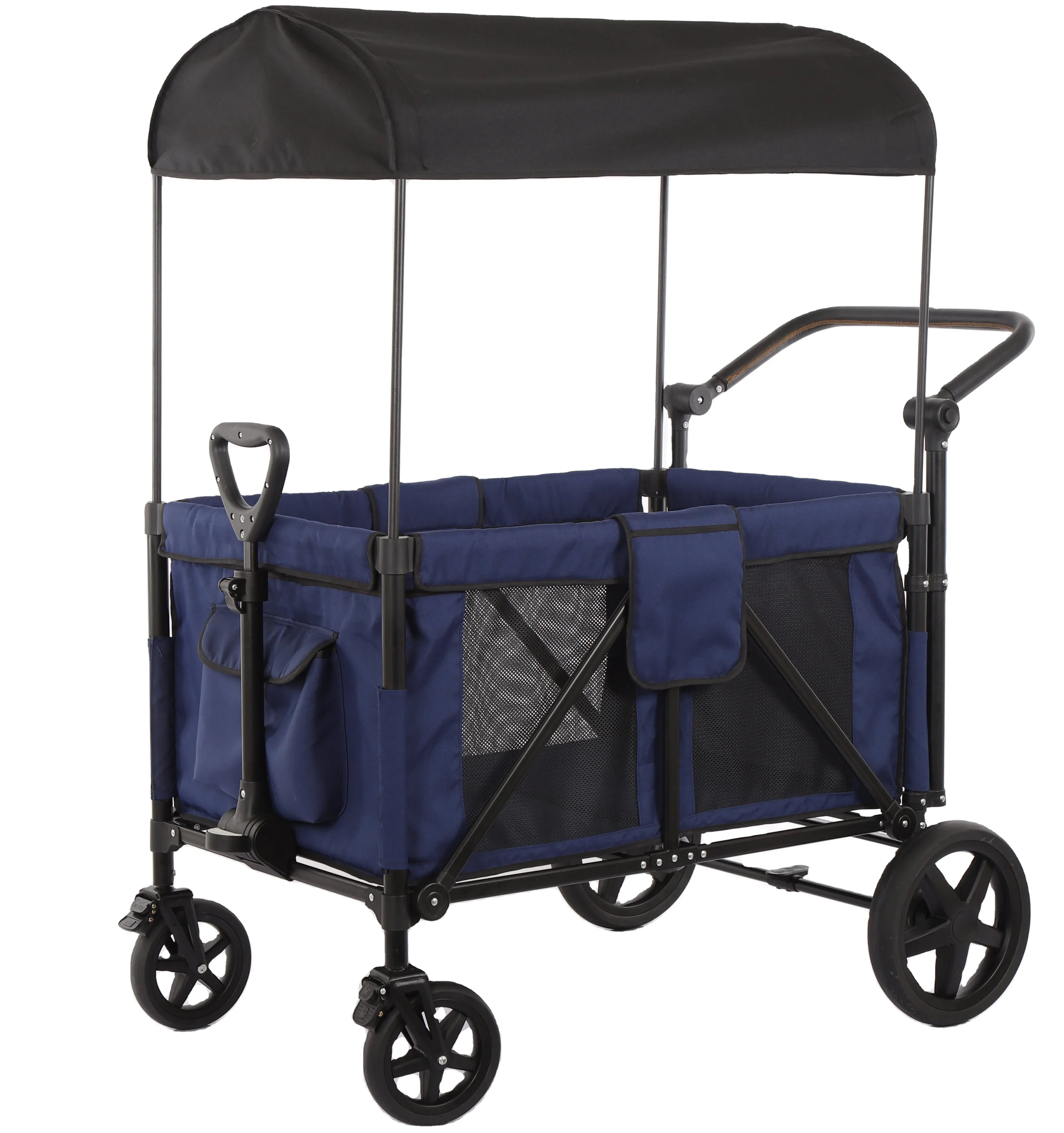 Luxury Outdoor 4-Seater Wagon Stroller with Canopy Foldable Baby Travel Wagon for Camping for Kids and Families