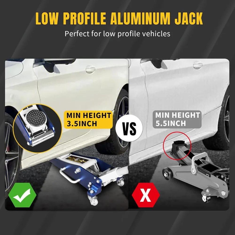 مقبس أرضي منخفض 1.5 طن - 3300 رطل، مضخة مزدوجة سريعة الرفع، ألومنيوم وفولاذ