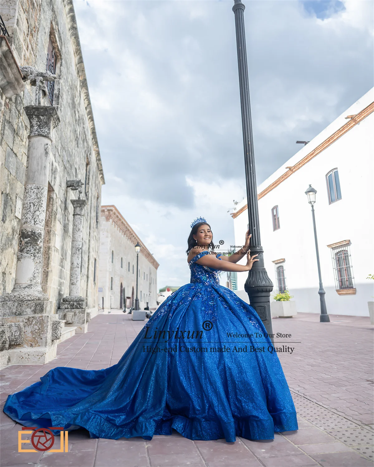 Glitter Sequins Quinceanera Dress With Applique Lace Royal Blue Birthday Sweet 16 Dress Off Shoulder Mexican Vestidos De 15 Años