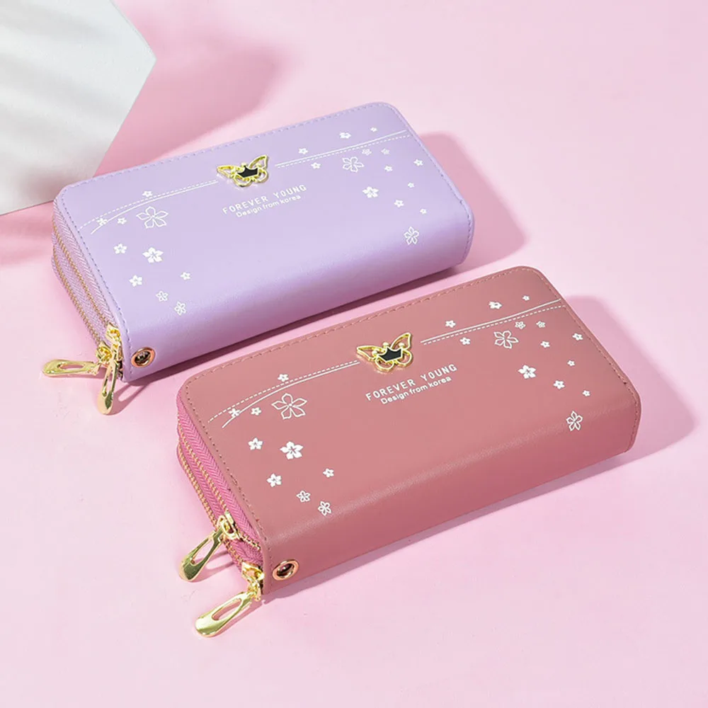 

New Butterfly Flower Pattern Square Women Coin Purse Solid Color Card Holder Leather Wallet Casual Daily Small Purse For Ladies
