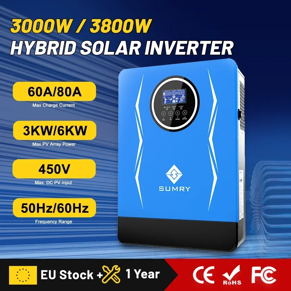 YYHC Hybrid Solar Inverter Pure Sine Wave MPPT 1.8kw 3kw 12v  24v to 220v Solar Charger Power Home Inversor