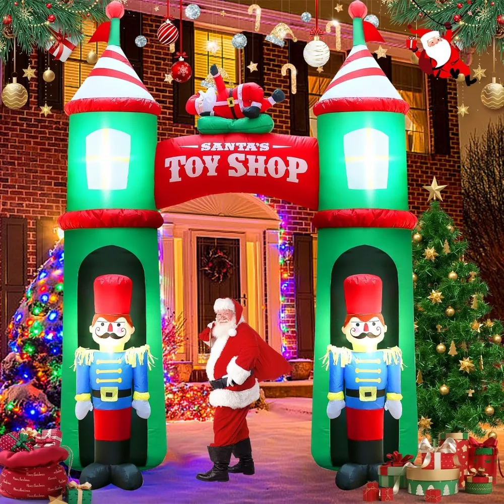 Boże Narodzenie Santa 12FT Arch Super duży dziadek do orzechów Self z 6 szt. Światła LED Outdoor Magical Holiday Trawnik Świąteczne pontony