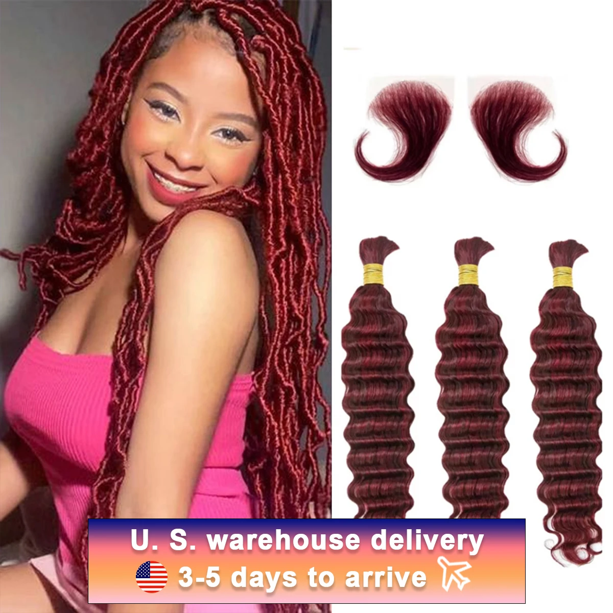 

99j Burgundy Bulk Human Hair For Braiding Deep Wave Human Hair Bundles No Weft Bundles For Women Hair Extensions 100g