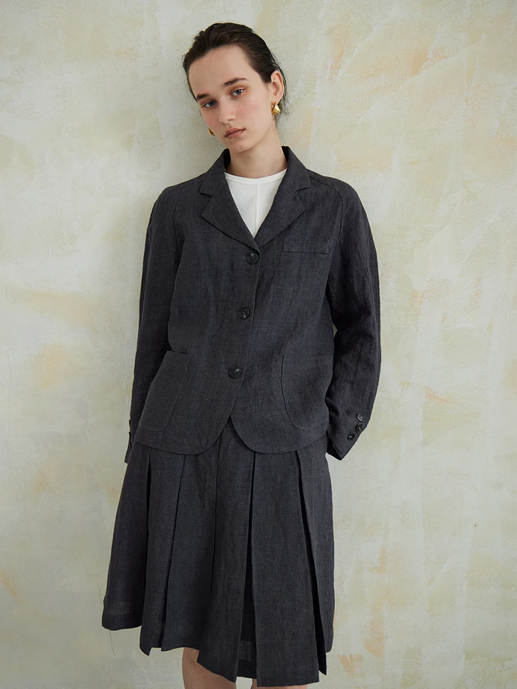 

NANCYLILI Осенний льняной комплект, женский свободный костюм с юбкой на талии, повседневный комплект с длинными брюками све, комплект из двух предметов