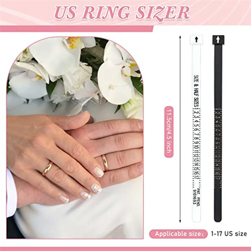 L60A 100 Pack Reusable Finger Size Gauge Measure Ring Sizer Plastic US Ring Measurement Tool White and Black