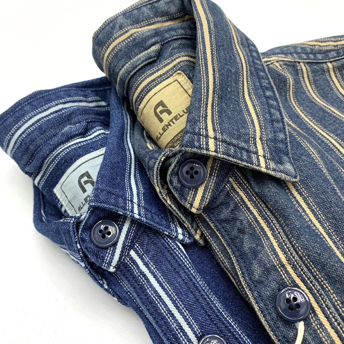 

Ami Kaji denim striped shirt men's heavy thick pure cotton Japanese retro European and American long-sleeved loose jacket