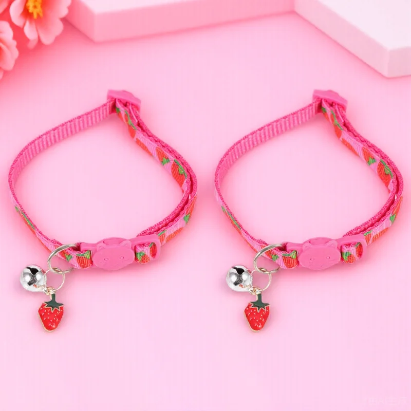 

2Pcs Lovely Small Cat Collar Strawberry Pattern Portable Adjustable Pet Collar Decor for Festival Party