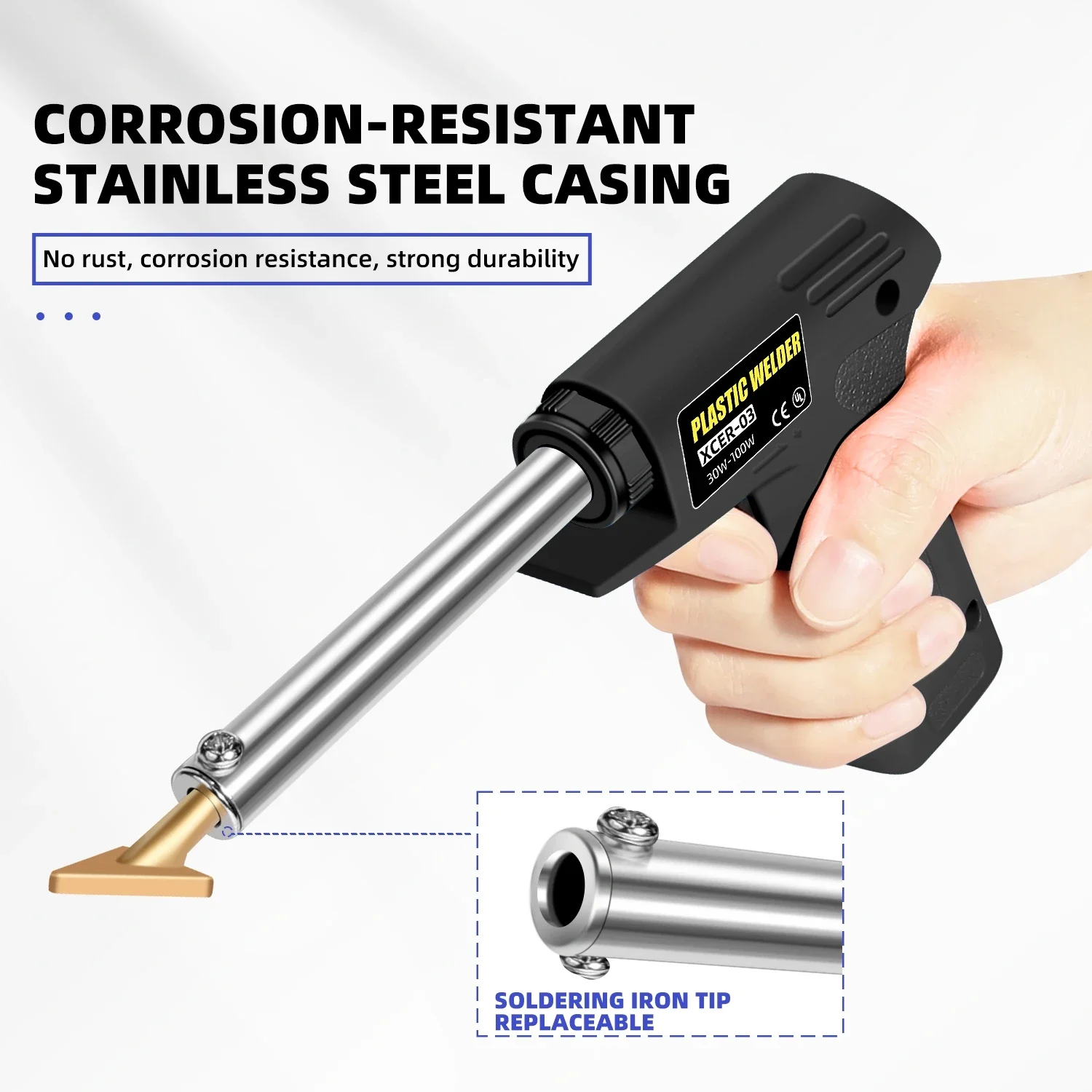 طقم لحام بلاستيكي محمول 2 في 1 مع رأس لحام وأداة لامعة لإصلاح سطح مصد السيارة مجموعة اللحام الحراري