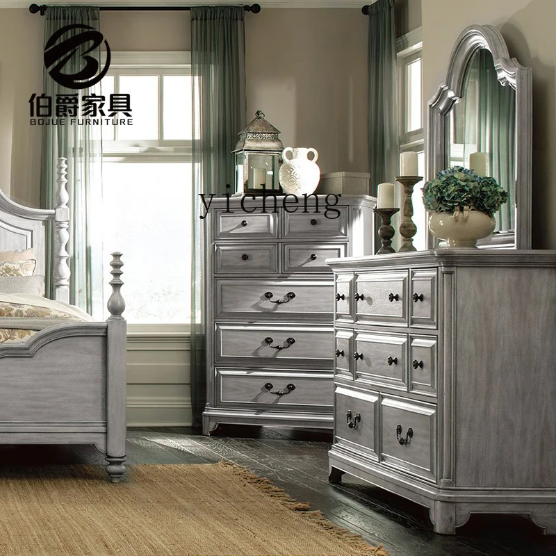 ZK Solid Wood Light Luxury Chest of Drawers Retro Porch Cabinet Bedroom Storage 7-Drawer Cabinet Dresser