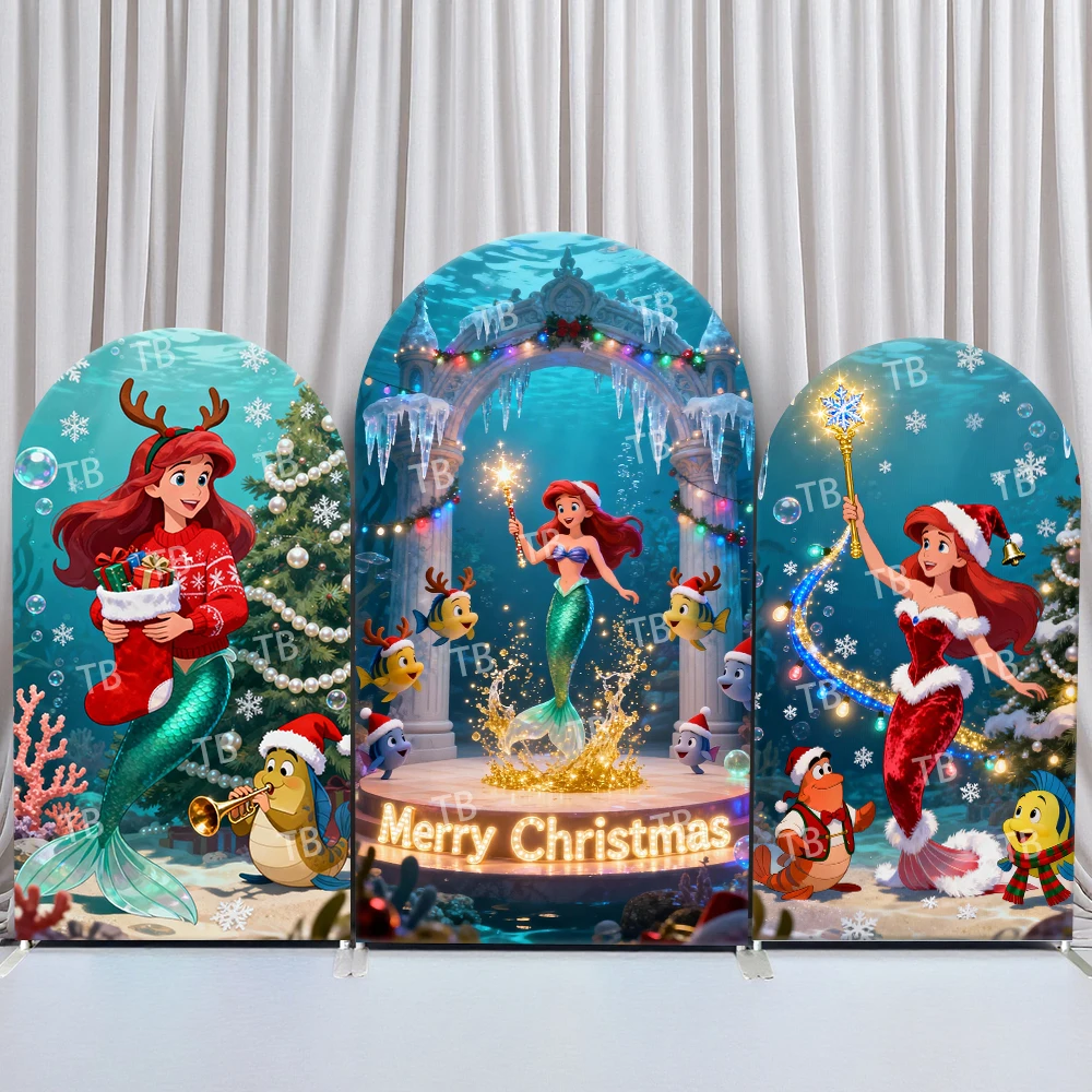 

TB Ariel Christmas Arch Backdrop Cover Underwater Santa Decor Gifts Scene for Birthday and Baby Shower Party Photo Booth