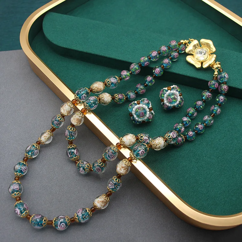 

Glazed Necklace, Ear Clip, Medieval Glazed Beaded Cake Sweater Chain, Glazed
