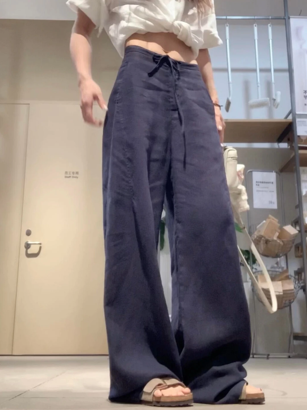 

Extra Long High Waist Linen Wide Leg Pants Women's Thin Loose Slimming Casual Floor Length Trousers Comfortable Straight Cut