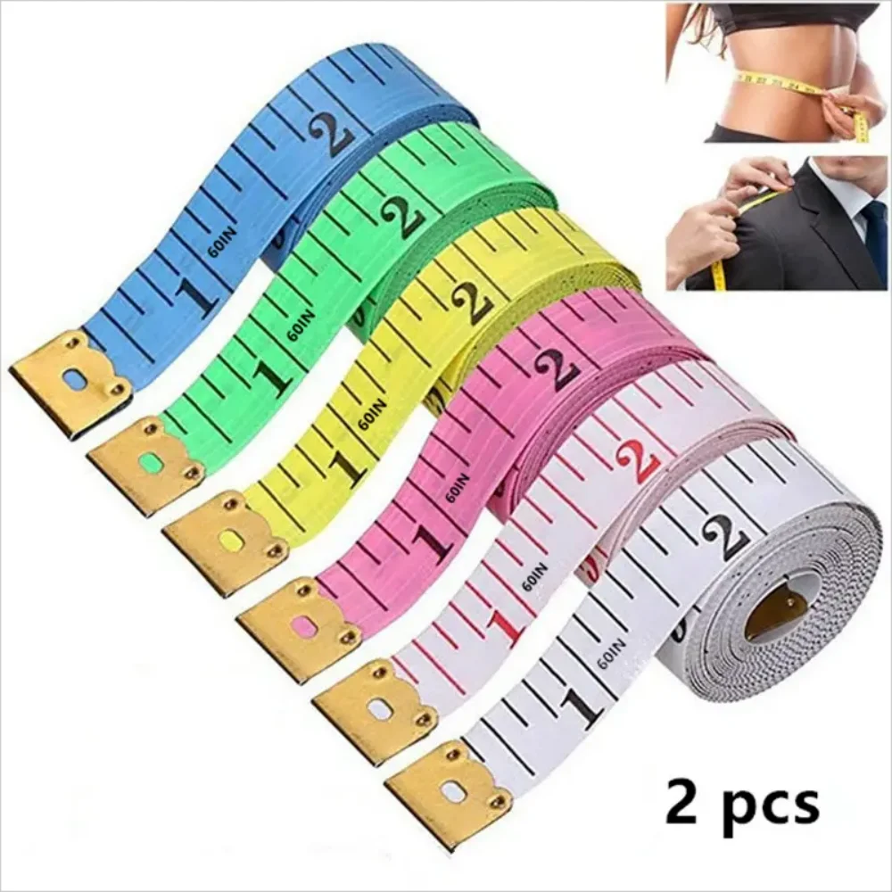 2pcs 150cm/60inch Body Measuring Ruler Sewing Tailor Tape Measure Centimeter Meter Sewing Measuring Tape Soft Random Color