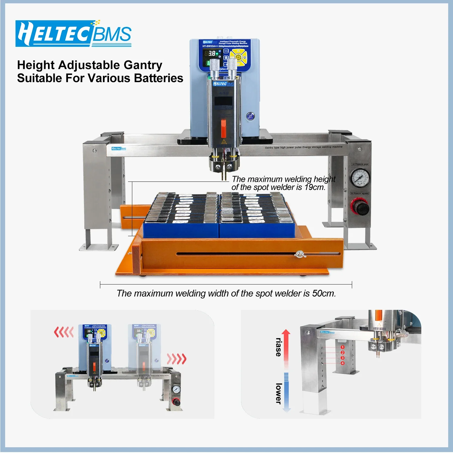 HeltecBMS 42KW 7000A Lithium Battery Spot Welding Machine Penematic press down High Power Spot Welder with Air Compressor