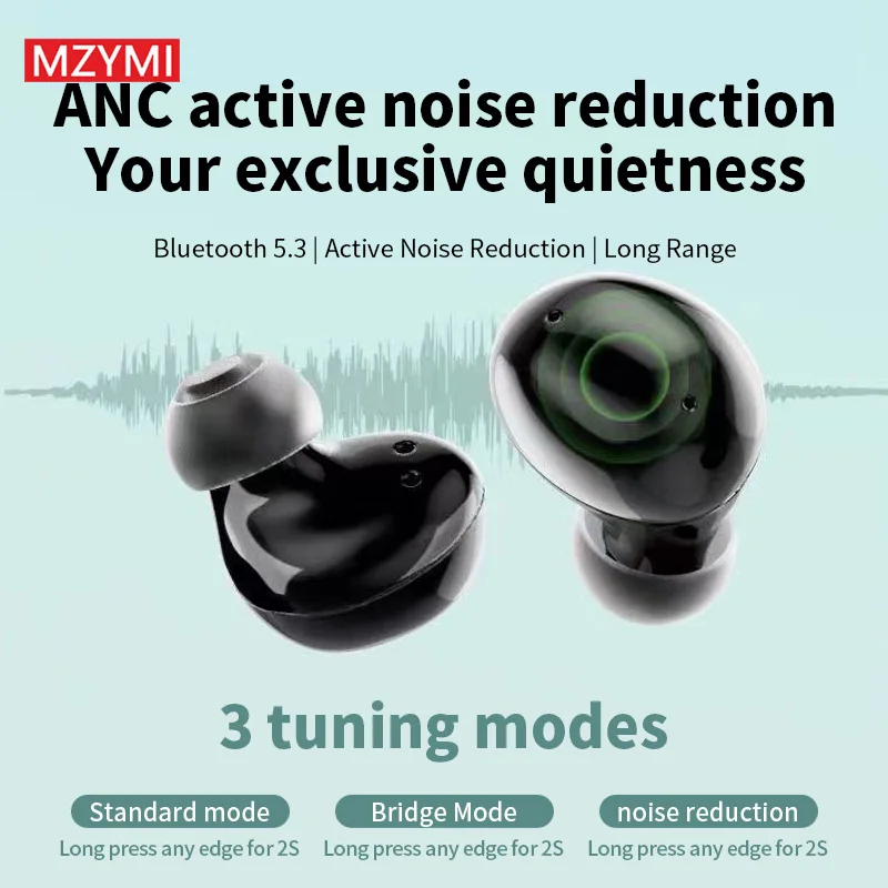 MZYMI ANC Wireless Headphone T73 TWS Bluetooth In Ear ENC Headset Touch Control Active Noise Cancelling Sport Earphone With Mic