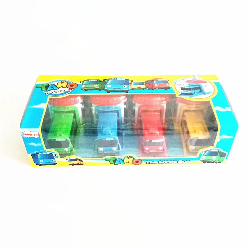 4 stks/set Ko Speelgoed De Kleine Bus Parking Auto Garage Speelgoed Mini Plastic Pull Back Tayo Gani Lani Rogi Bus Model
