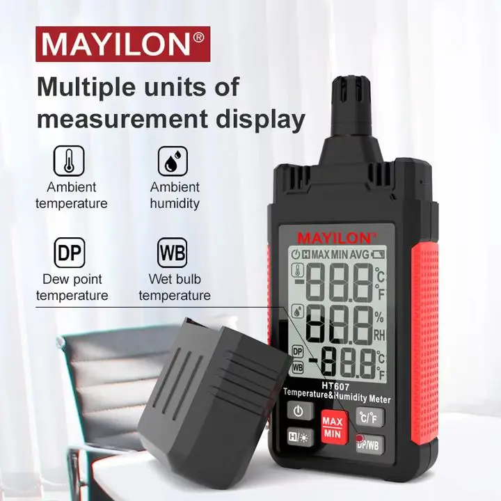 MAYILON HT607 Digital Hygrometer Temperature Humidity Meter Large Screen New Ambient Moisture Precision Psychrometer Wet Bulb