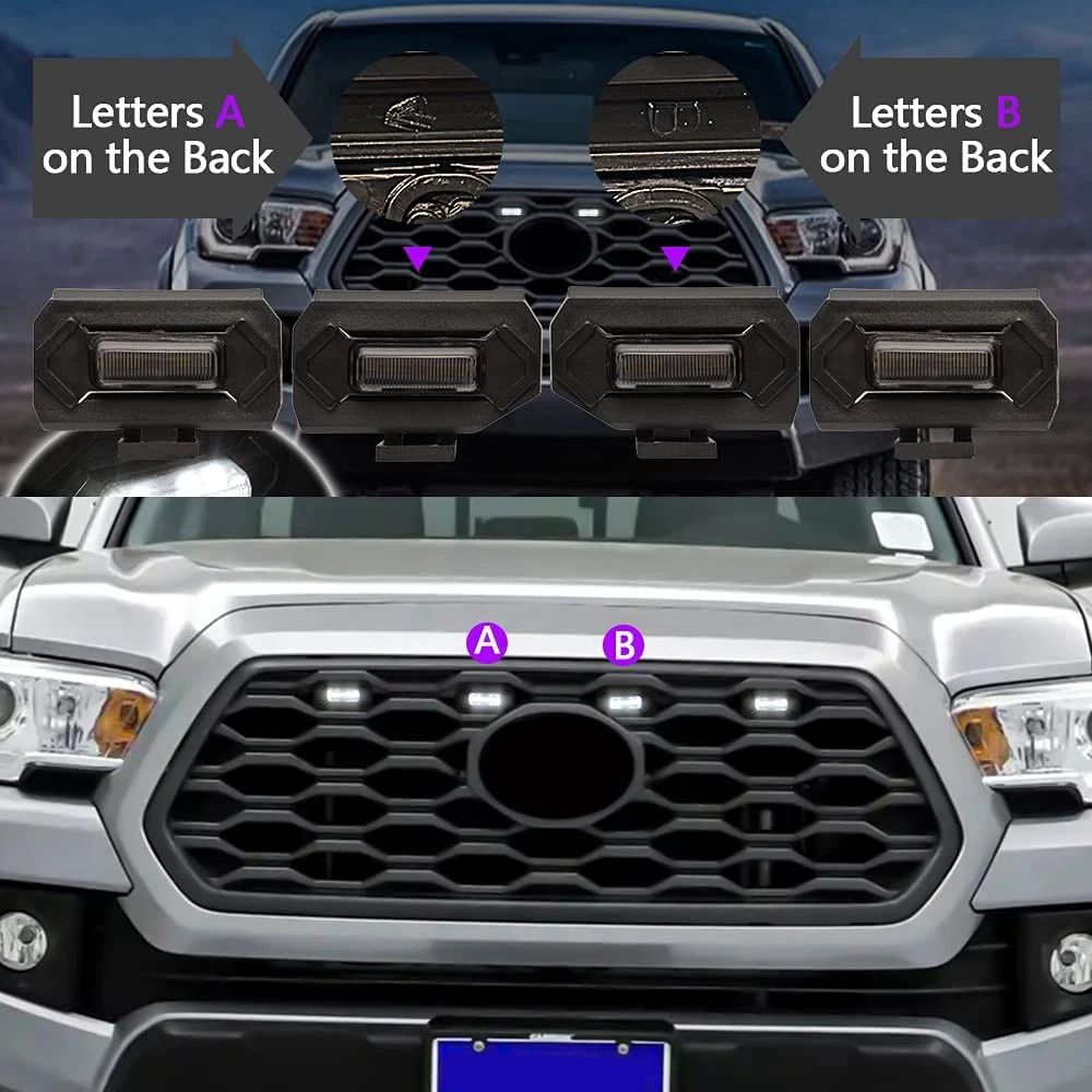 Luzes LED Front Grill para Toyota Tacoma Raptor TRD, esporte Off Road, lâmpada de grelha externa, luz branca, 2020, 2021, 4pcs