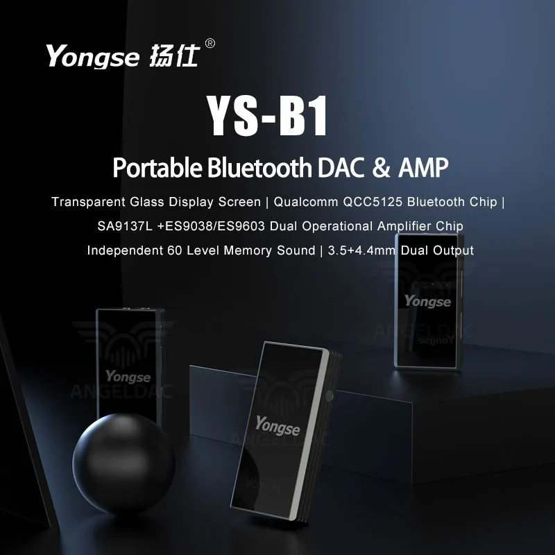 Yongse YS-B1 Portable Bluetooth DAC & AMP SA9137L+ES9038/ES9603 Dual Operational Amplifier Chip 3.5+4.4mm Output QCC5125 BT Chip