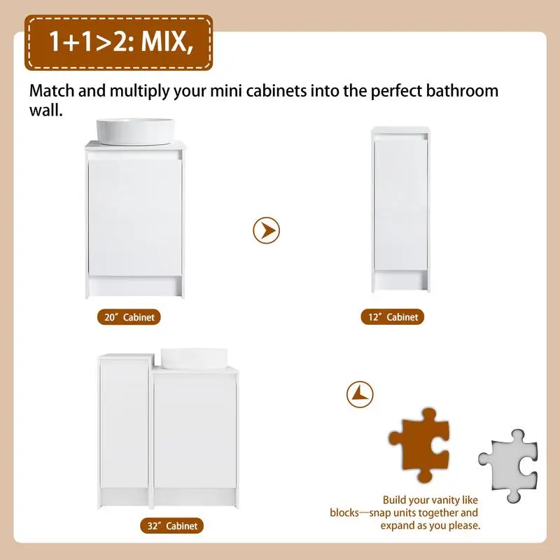 زينة قائمة بذاتها مقاس 32 بوصة مع حوض سيراميك، وخزانة تخزين صغيرة، وأبواب إغلاق ناعمة، ولمسة نهائية بيضاء لامعة، وخشب رقائقي، وتغليف KD