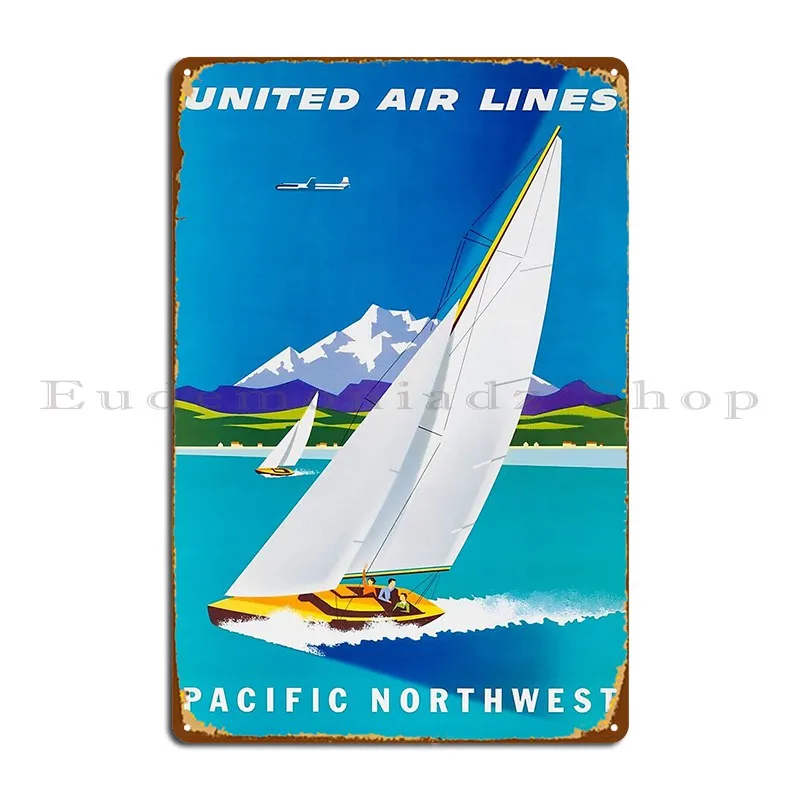 United Air Lines Pacific Northwest Travel Advertisement Metal Signs Funny Create Create Designer Garage Tin Sign Poster