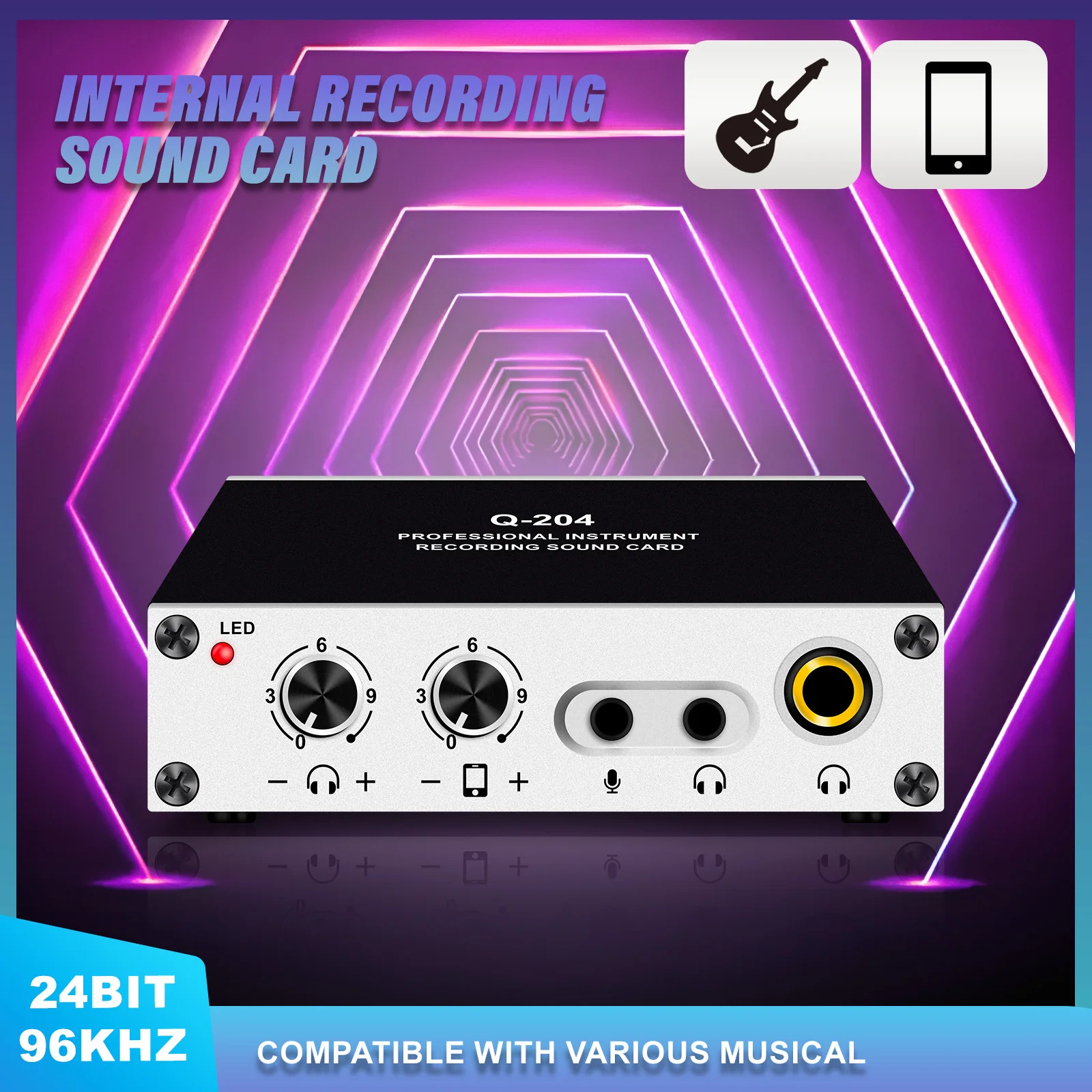 

Musical instrument live recording sound card guitar music creation portable plug Connect to the phone live