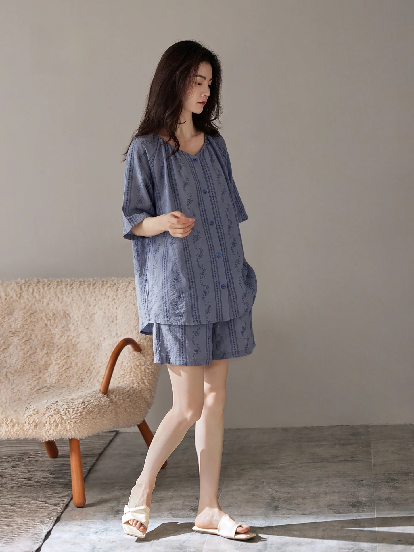 laid-back-style-women's-summer-lightweight-soft-cotton-short-sleeve-shorts-loose-comfortable-casual-sleepwear-home-clothes