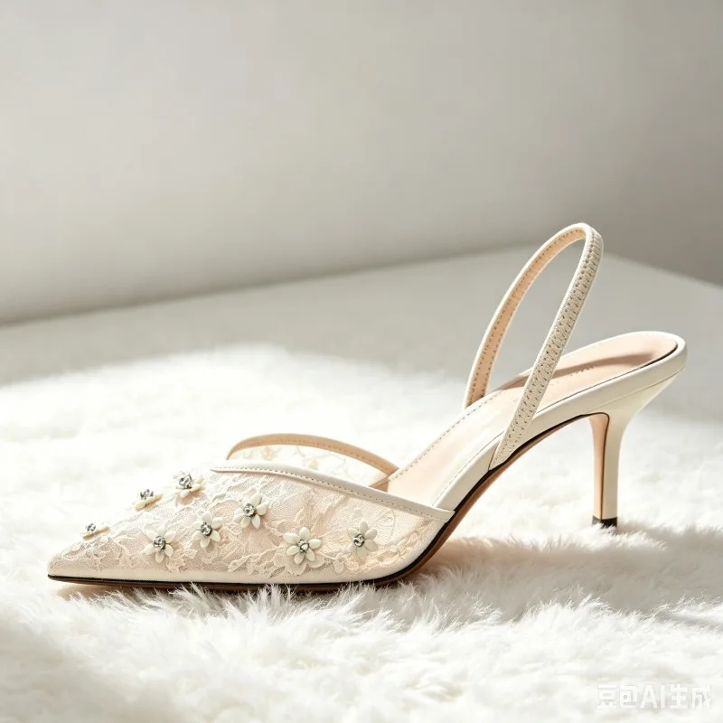 Luxury Crystal Flower Detail Sandals women Fashion Mesh Embroidered Slingback Stiletto High Heels Elegant Party Designer Shoes