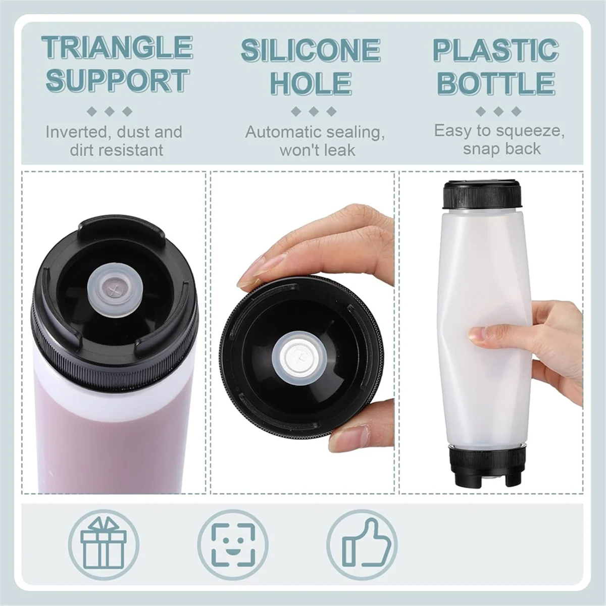 High-end 6 Pcs 16 Oz Condiment Squeeze Bottles Inverted Plastic Squeeze Bottle for Sauces Refillable Tip Large Valve Dispenser