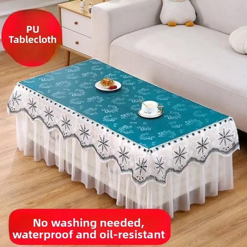 

New Waterproof Oil-Proof Tablecloth Lace Cover for Coffee Table TV Cabinet Dustproof Wash-Free Dining Table Cloth