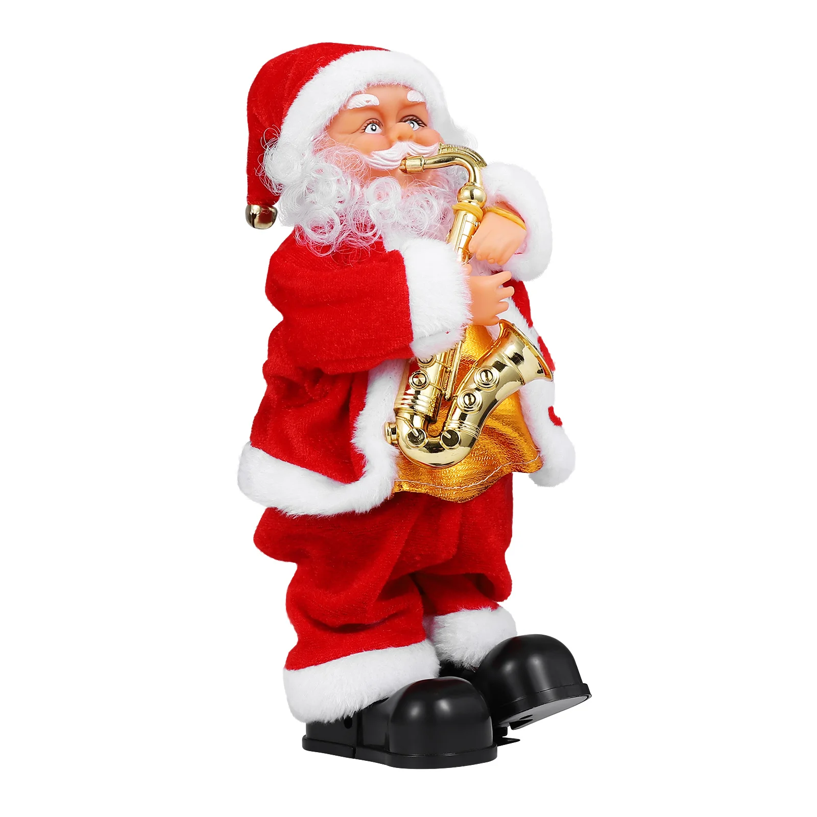 Figura de papai noel de natal com função de dança musical elétrica papai noel jogando saxofone atmosfera festiva decoração para bar de escritório