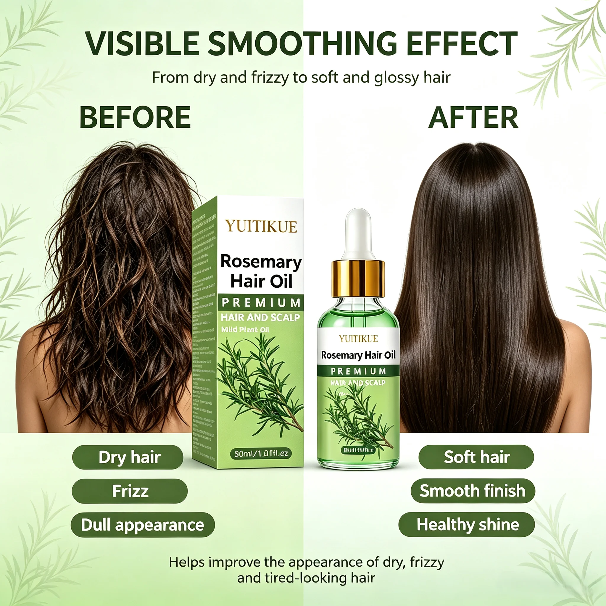 YUITIKUE Natural Rosemary Hair Oil Mild Plant Essence Oil Moisturizing Smooth Shiny Scalp & Hair Care Treatment Oil 30ml