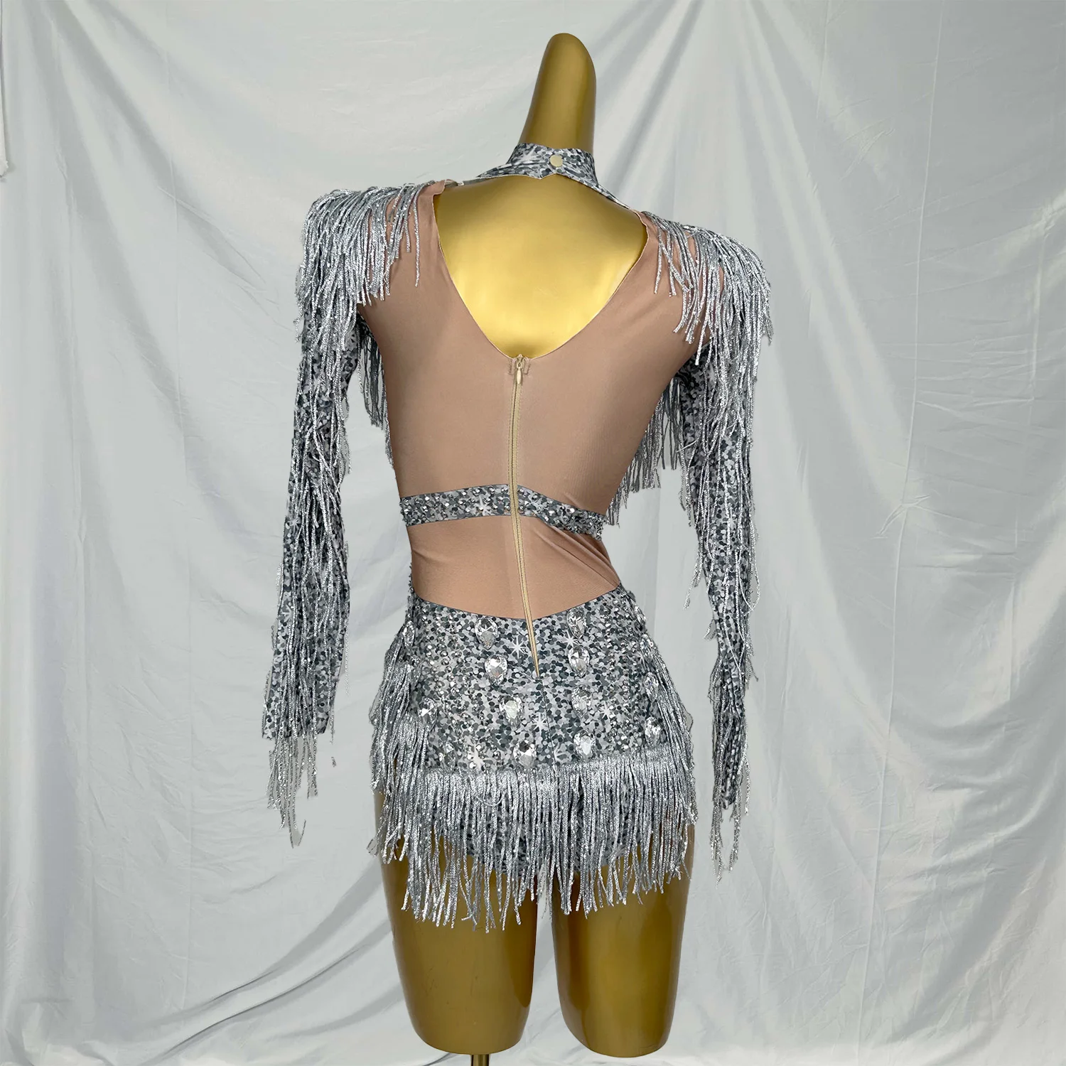 고급스러운 반짝이는 라인스톤 레오타드 패셔너블 섹시한 태슬 바디수트 바 나이트클럽 공연 의상 핫 댄스 섹시 바디수트