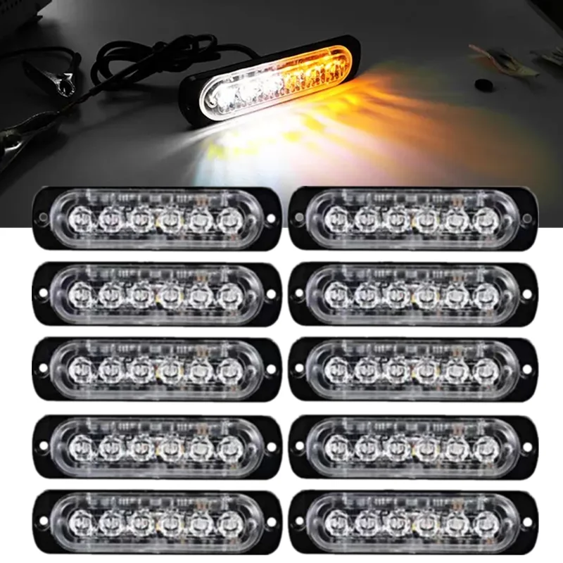 

10PCS 6LED Strobe Warning Light for Car 12-24V Emergency Side Marker Light Truck Trailer Flashing Beacon Lamp