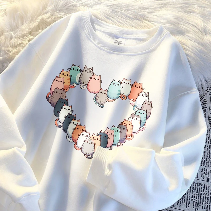 

A Group Of Cats Sitting Together In A Loving Heart Hoody Woman Fleece Fur-Liner Sweatshirt Simple S-Xxl Hooded High Quality